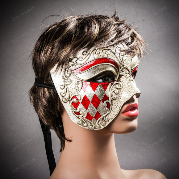 Phantom of the Opera Venetian Mardi Gras Masquerade - Silver Red - Picture 10 of 10